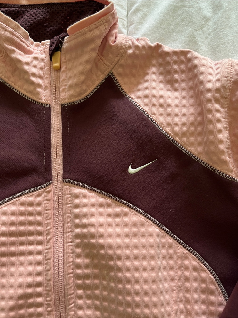 Nike Women's Pink and Burgundy Panelled Zip-Up Bomber Jacket - Picture 2 of 3